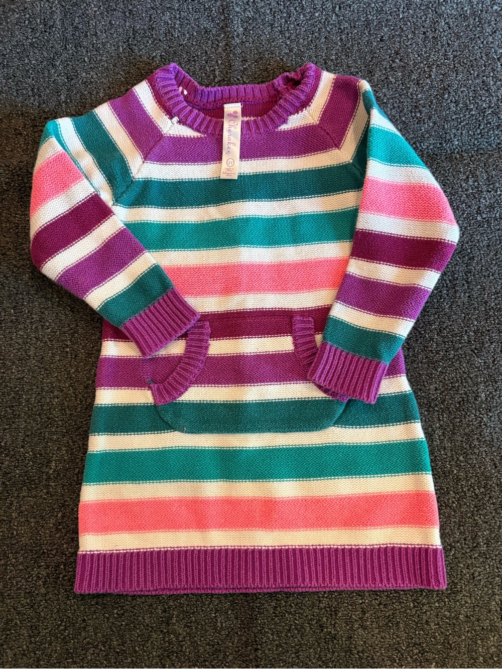 Cherokee Target Girls 2T Striped Knit Sweater Dress 2015 Purple Teal Pink